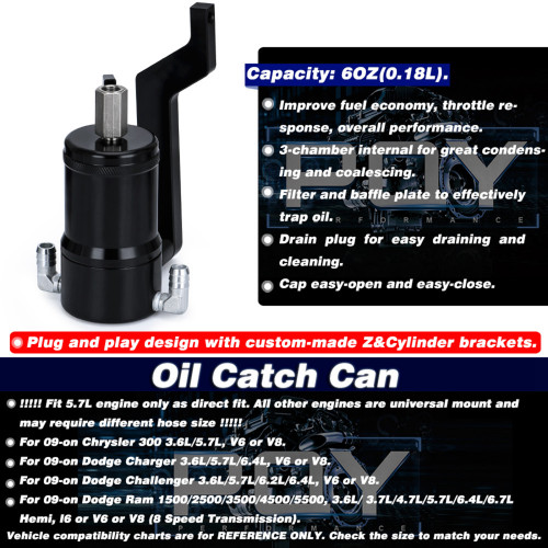 Oil Catch Can Tank w/ Z Bracket For 09-19 Dodge Challenger RAM 1500 5.7L 6.4L