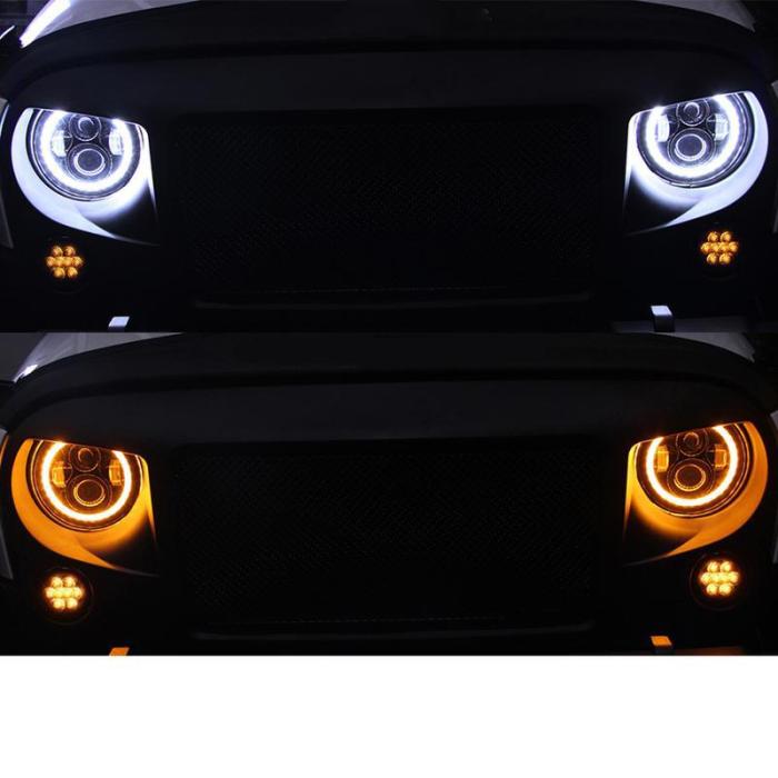 For Jeep Wrangler LED Headlights With White Halo & Turn Signals