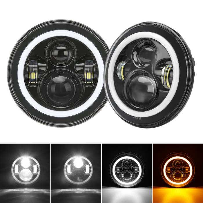 For Jeep Wrangler LED Headlights With White Halo & Turn Signals