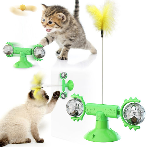 Latest Cat Toys Killing Times Kitten Toy Cats Supplies Interactive Teasing Stick with Feather Turntable Windmill Self-Playing Catnip Ball