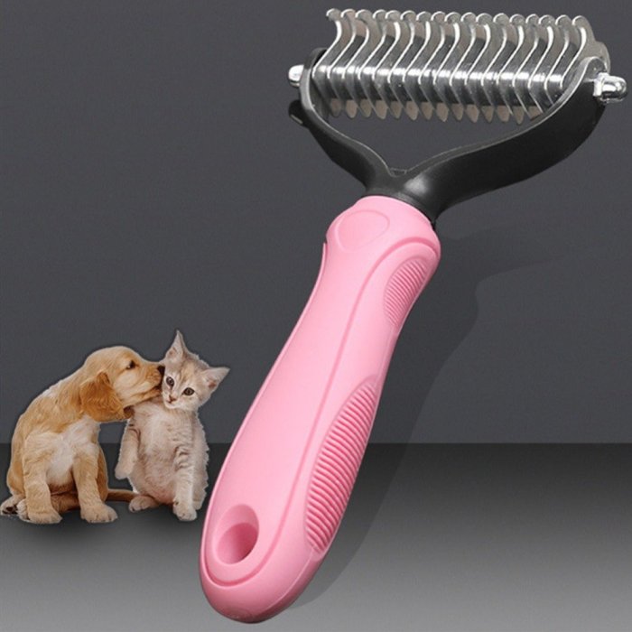 Double Sided Shedding and Dematting Undercoat Rake Pet Grooming Brush