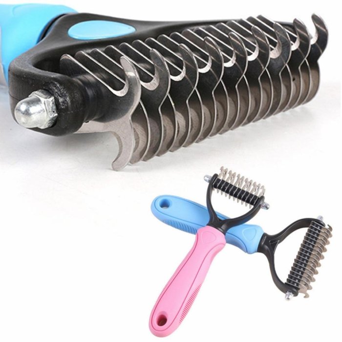 Double Sided Shedding and Dematting Undercoat Rake Pet Grooming Brush