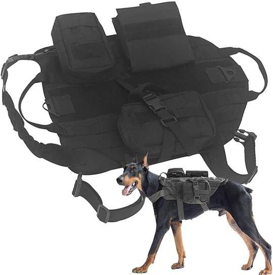 Tactical Dog Harness Adjustable Military K9 Harness Vest with 3 Detachable Pouches