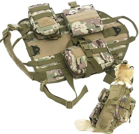 Tactical Dog Harness Adjustable Military K9 Harness Vest with 3 Detachable Pouches