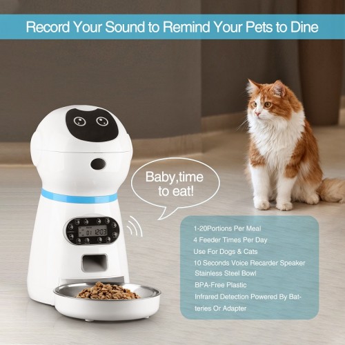 Robot Smart Automatic Pet Feeder With Voice Record - 7 Grid Pet Feeder