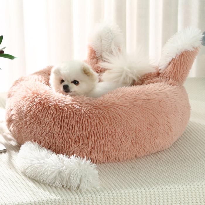 Calming Dog Bed - Round Donut Cat Dog Cushion,Warming Cozy Soft Dog Round Bed