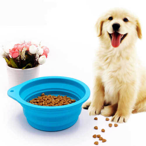 Foldable Expandable Silicone Cup Plate For Pet Cat Food Feeding Water Portable Travel Bowl With Carabiner