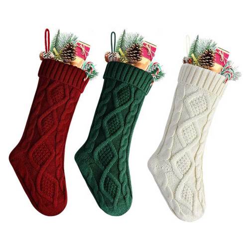 Unique Burgundy, Green, Ivory Knit Christmas Stockings(18 inches)