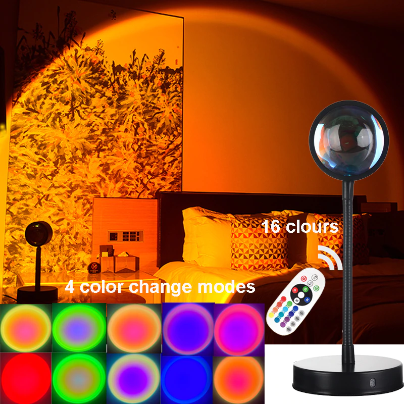 US$ 24.99 - 16 Colour Remote Control Sunset Projector Lamp - www