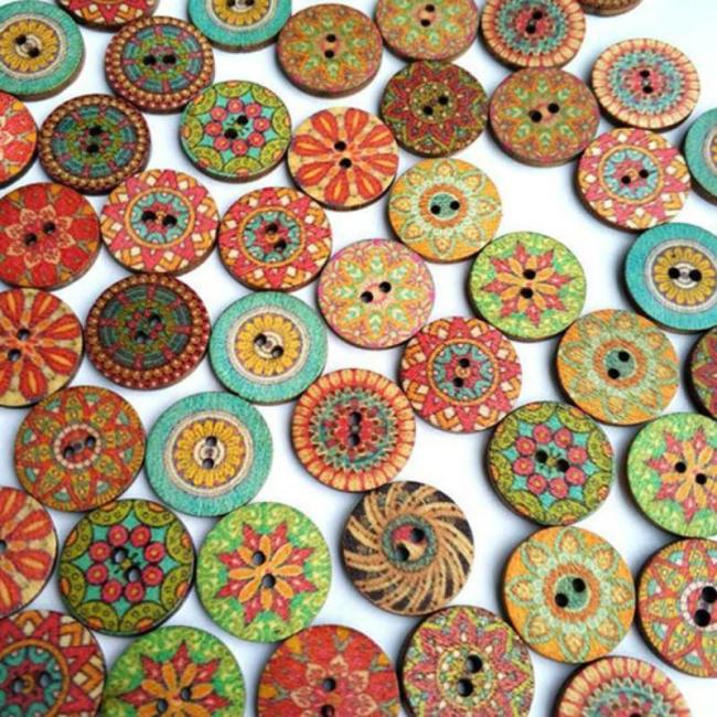 100Pcs Colorful Retro Wooden Sewing Buttons for DIY