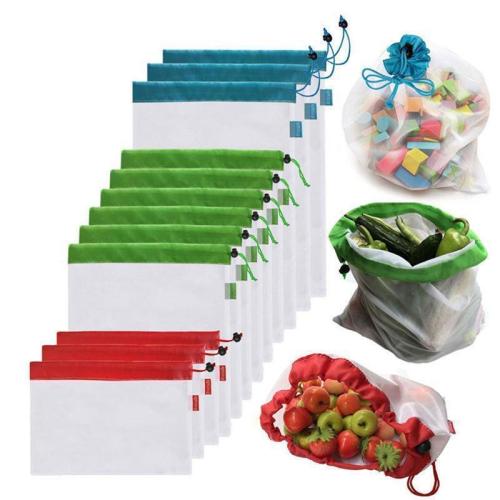12Pcs Eco-Friendly Reusable Grocery Bags - washable, durable, foldable and reusable