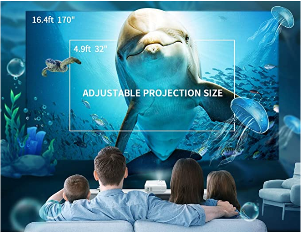 Mini Projector, 1080P and 170'' Display Supported, Portable Movie Projector