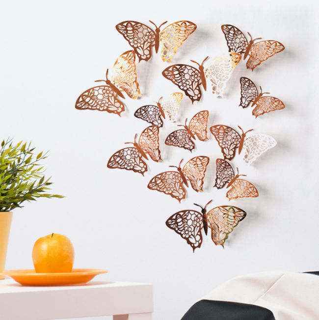 🎄🎄12 PCS Rose Gold DIY Butterflies Wall Decor Setns