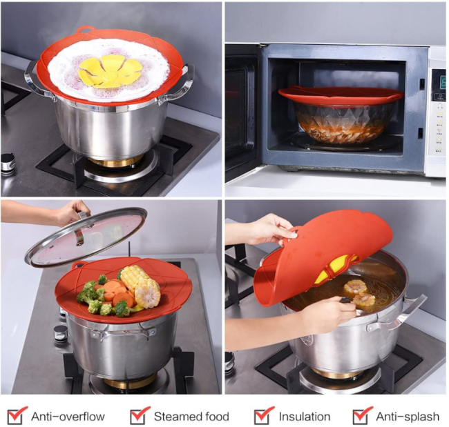 Silicone Boil Over Safeguard Anti Spill Lid Cover Pot Pan Lid Multi-Function Cooking Kitchen Tool (27.5CM)
