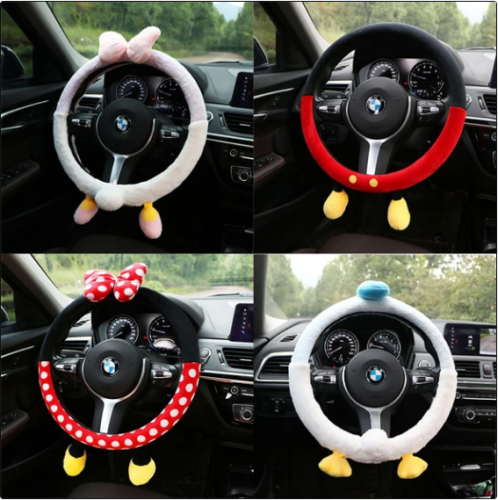Cute Steering Wheel Covers for Women Winter Warm Fluffy Steering Wheel Cover 15 Inch Universal Fit