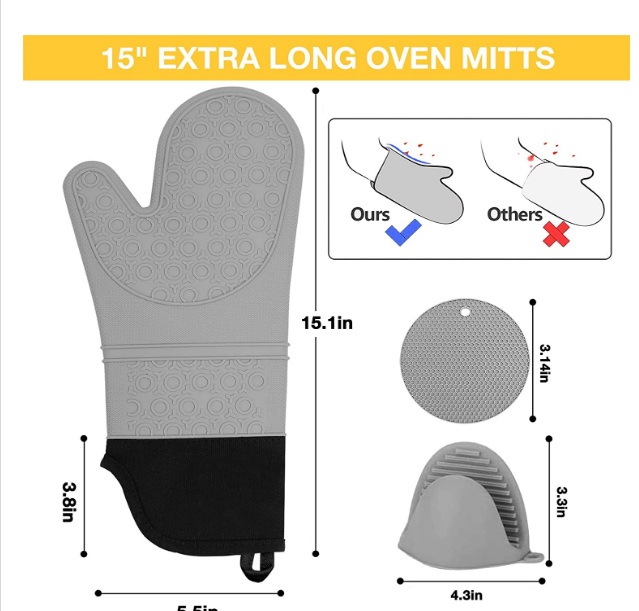 Extra Long Oven Mitts and Pot Holders Sets