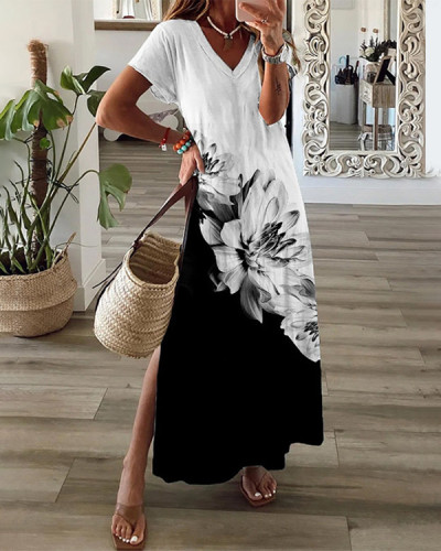 Casual Loose Floral Short Sleeve Dress