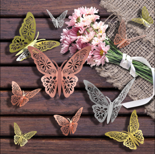 🎄🎄12 PCS Rose Gold DIY Butterflies Wall Decor Setns