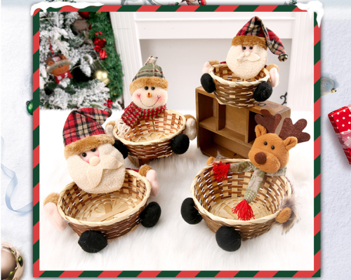 Christmas Candy Storage Basket, Bamboo Christmas Gift Stand, Santa Claus Storage Basket, Gift, Christmas Decoration