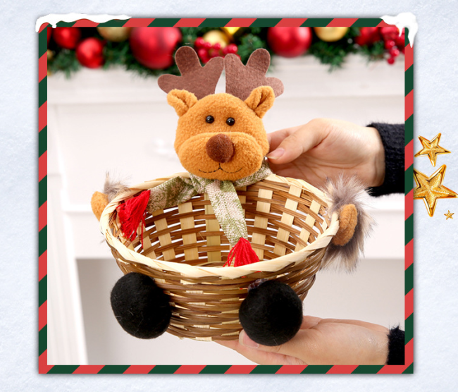 Christmas Candy Storage Basket, Bamboo Christmas Gift Stand, Santa Claus Storage Basket, Gift, Christmas Decoration