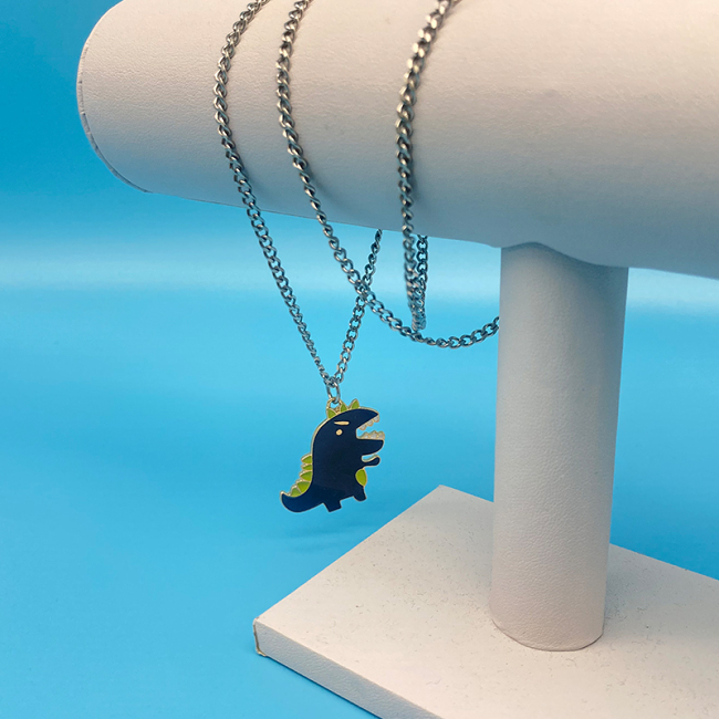 Cute little black dinosaur necklace pendant