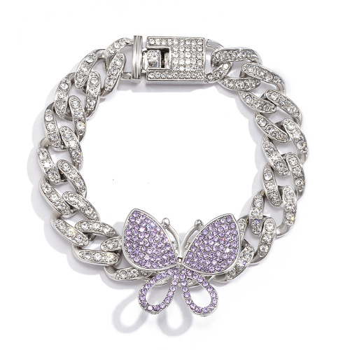 Fashion Light Luxury Flash Diamond Butterfly Jewelry  Hip Hop Trend Cuban Buckle Diamond Bracelet