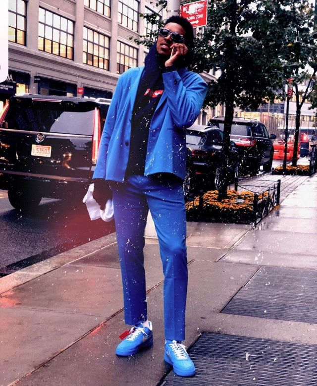 off white blue outfit