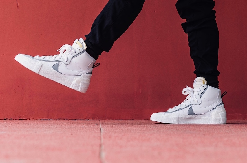 nike blazer high sacai white grey