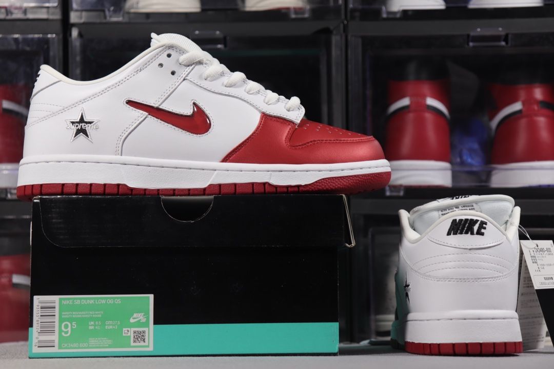 nike sb dunk low supreme jewel swoosh red