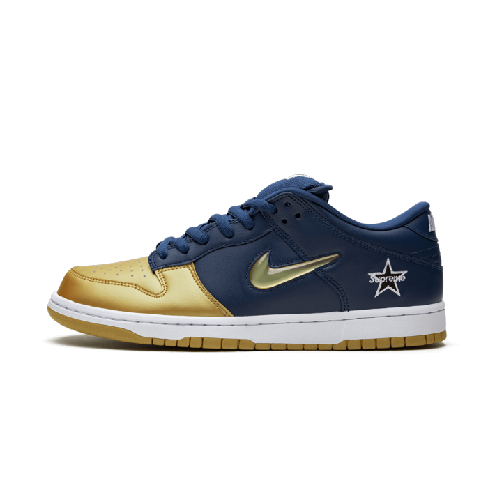 Nike SB Dunk Low Supreme Jewel Swoosh Gold - www.flamsneaker.com