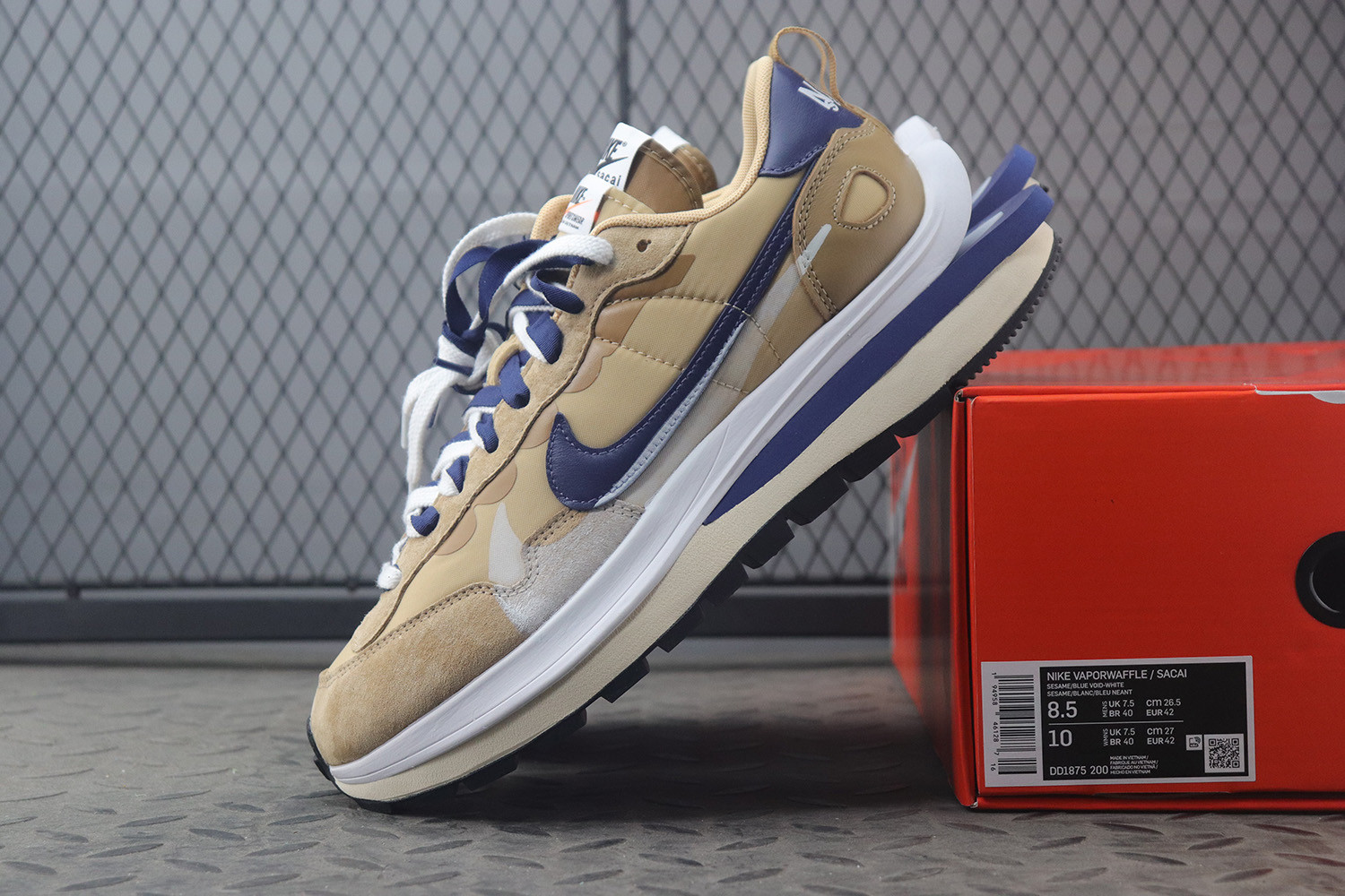nike x sacai vaporwaffle sesame and blue void stockx