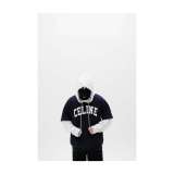 Celine Two-Tone Hoodie In Cotton Fleece Navy