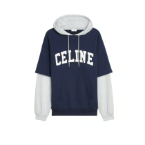 Celine Two-Tone Hoodie In Cotton Fleece Navy