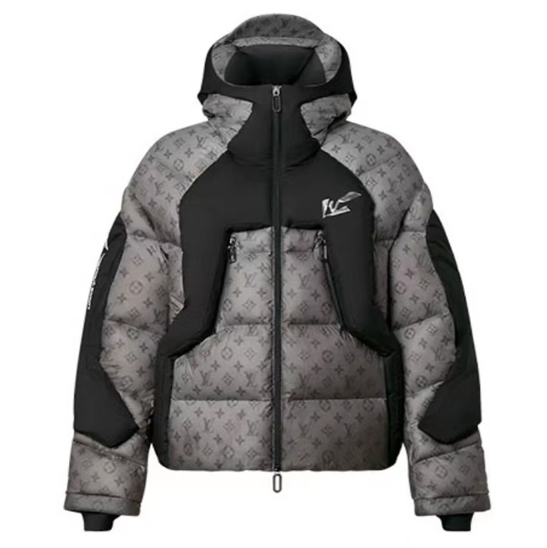 Louis Vuitton FW21 Paneled Puffy Color Block Letter Hooded Down Jacket ...