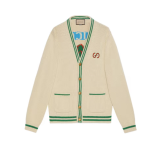 Gucci SS22 Pineapple White Cotton Cardigan with Logo
