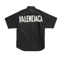 BALENCIAGA Men's Tape Type Short Sleeve Shirt Large Fit in Black 4.18