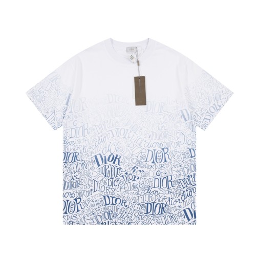 Dior Light Blue Gradient Reversible Logo Print Short Sleeve T-Shirt 6.14