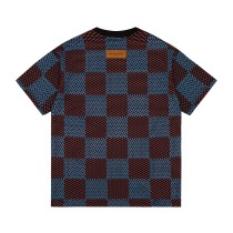 Louis Vuitton 23SS Full Body Classic Plaid Letter Logo Print Short Sleeve T-Shirt Blue Brown 7.11