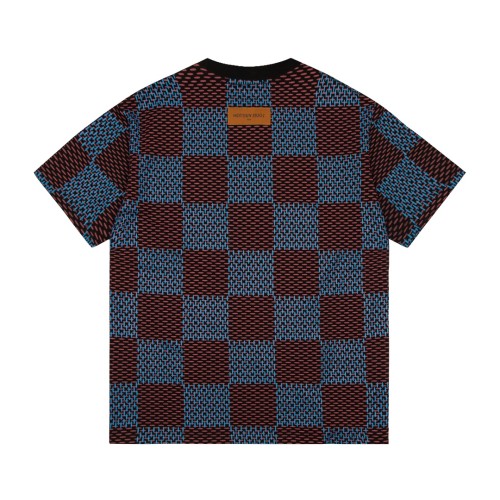 Louis Vuitton 23SS Full Body Classic Plaid Letter Logo Print Short Sleeve T-Shirt Blue Brown 7.11