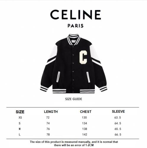 Celine 2023 New Towel Embroidered Big C and Leather Teddy Baseball Jacket Black 8.29