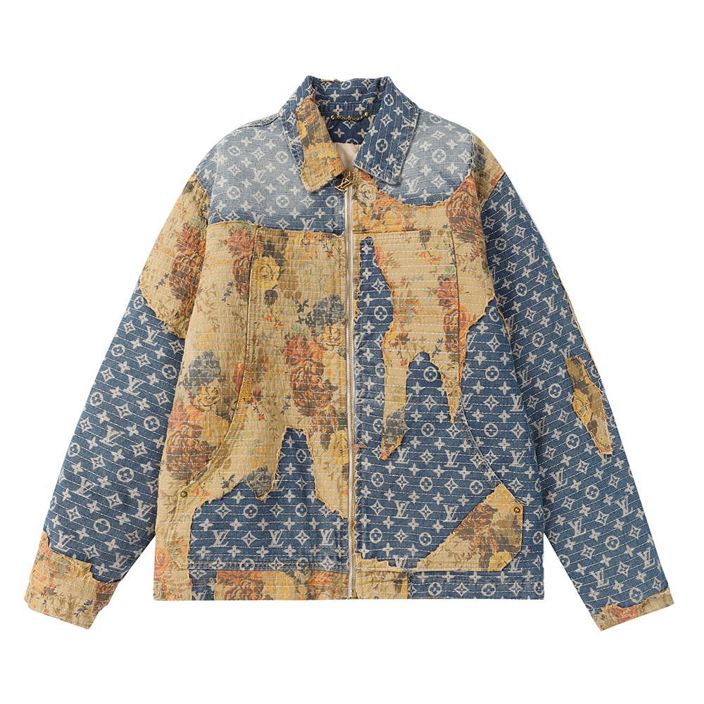 Louis Vuitton FW22 floral patchwork retro denim jacket 9.5 - www ...
