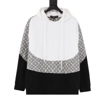 LouisVuitton 23FW stitching printing brand logo hooded sweater White Black 9.5