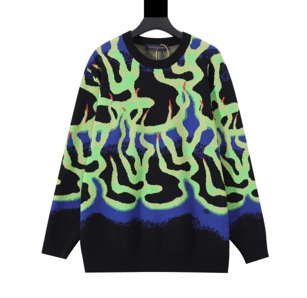 Louis Vuitton 23SS green flame abstract design sweater 9.12