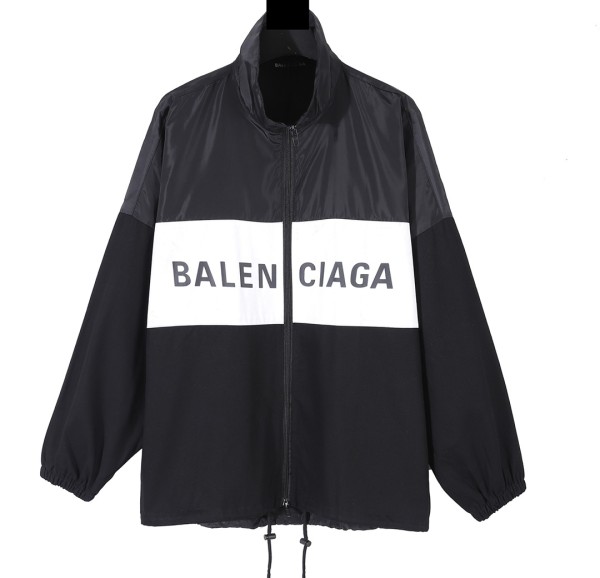 Balenciaga 23SS large brand logo printing and splicing design on chest Outdoor Jackets Black White 9.12