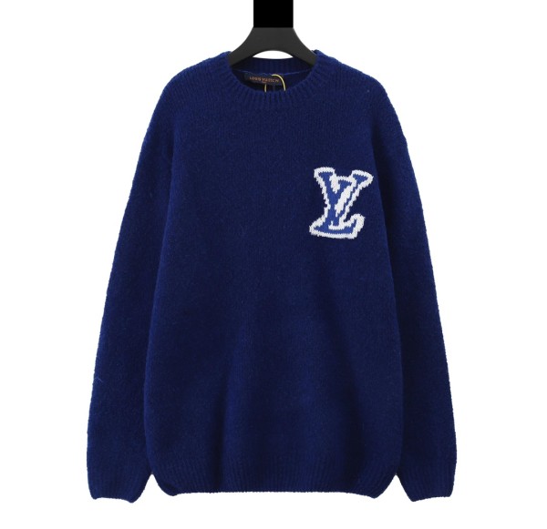 Louis Vuitton 23 FW front and rear brand embroidery craftsmanship logo long-sleeved sweater Blue 9.12
