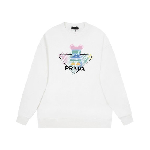 Prada 23FW colorful bear LOGO printed round neck sweatshirt White 9.19