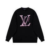 Louis Vuitton 23FW pink three-dimensional letter LOGO printed round neck sweatshirt Black 9.19