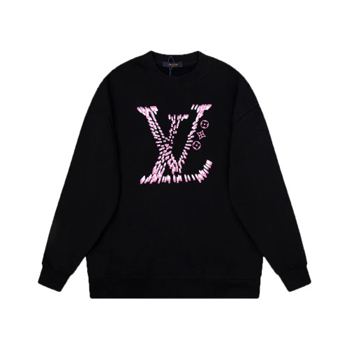Louis Vuitton 23FW pink three-dimensional letter LOGO printed round neck sweatshirt Black 9.19