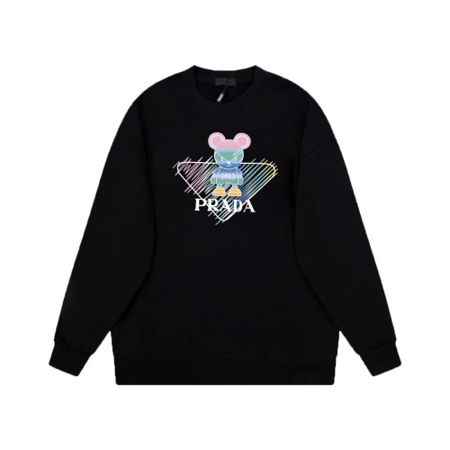 Prada 23FW colorful bear LOGO printed round neck sweatshirt Black 9.19