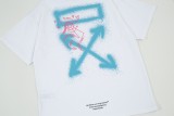 OFF-WHITE blue smiley face graffiti hand-painted LOGO printed short-sleeved T-shirt White 12.12